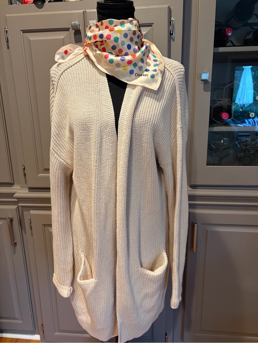 Cream Open-Front Women's Knit Cardigan Sweater